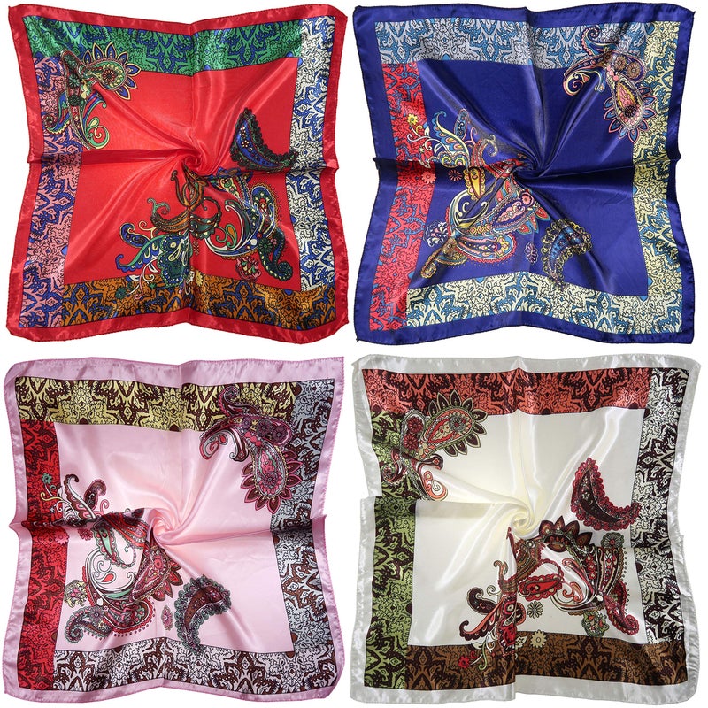LilMents 12 Mixed Designs Small Square Satin Womens Neck Head Scarf Scarves Bundle Lot Set (Set J) - Image 4